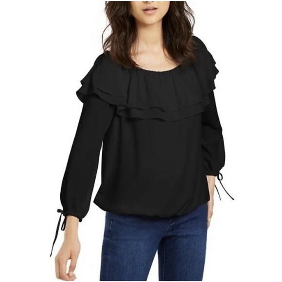Michael Kors Off-The-Shoulder Ruffled Peasant Blouse | Black | Womens Size Large - Picture 1 of 8